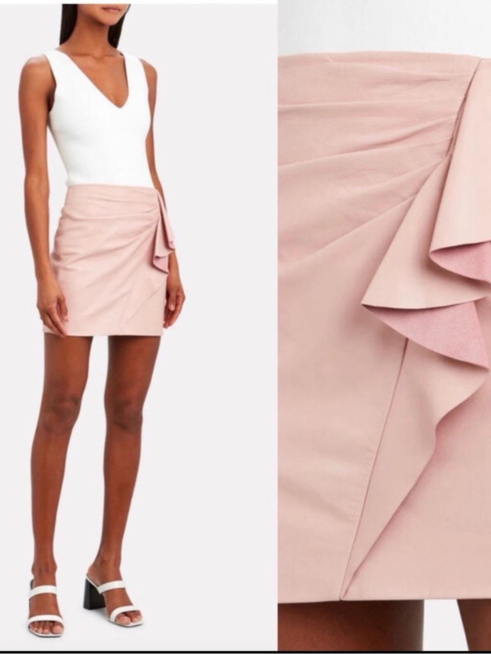 Michelle Mason - lamb leather - pink ruffle skirt. Brand New with tag on